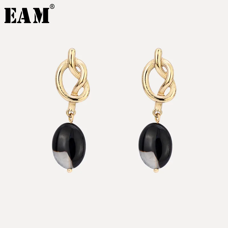 

WKOUD EAM Jewelry / 2019 New Fashion Temperament alloy knotted splicing resin earrings Women's Accessories S#R153408
