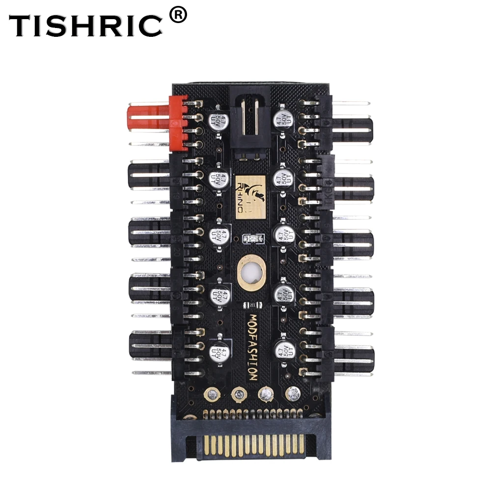 TISHRIC 2018 New 1 to 10 PC Cooling Fan Hub Splitter LED Cable PWM SATA 12V Power Supply Speed Controller Adapter For Mining