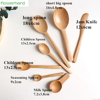 

7pcs/pack Wooden spoon Jam Knife Ecofriendly Japan Tableware Bamboo Seasoning Scoop Coffee Honey Tea Milk Spoon Stirrer