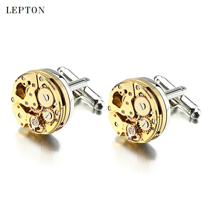 Leton часовой механизм запонки для неподвижного золотого цвета в стиле стимпанк механизм для часов запонки для мужчин Relojes gemelos