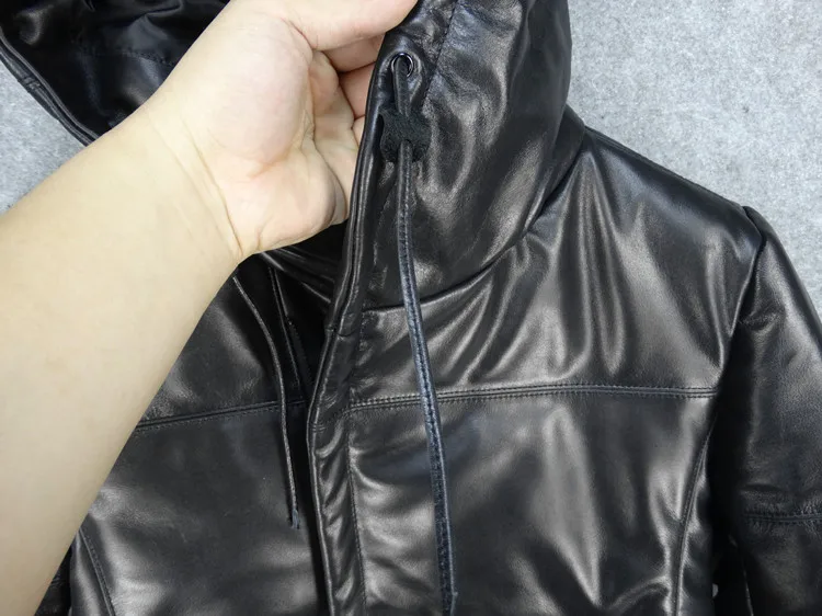 Free shipping.Fashion slim quality genuine leather jackets,Brand new casual mens cowhide coat,style winter warm cotton jackets black sheepskin coat