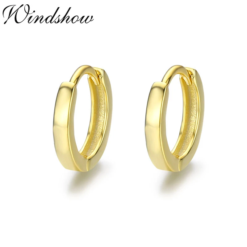 Slim 925 Sterling Silver Gold Color Loop Huggies Circle Small Hoop Earrings For Womens Mens Child Girls Kids Jewelry Aros Aretes