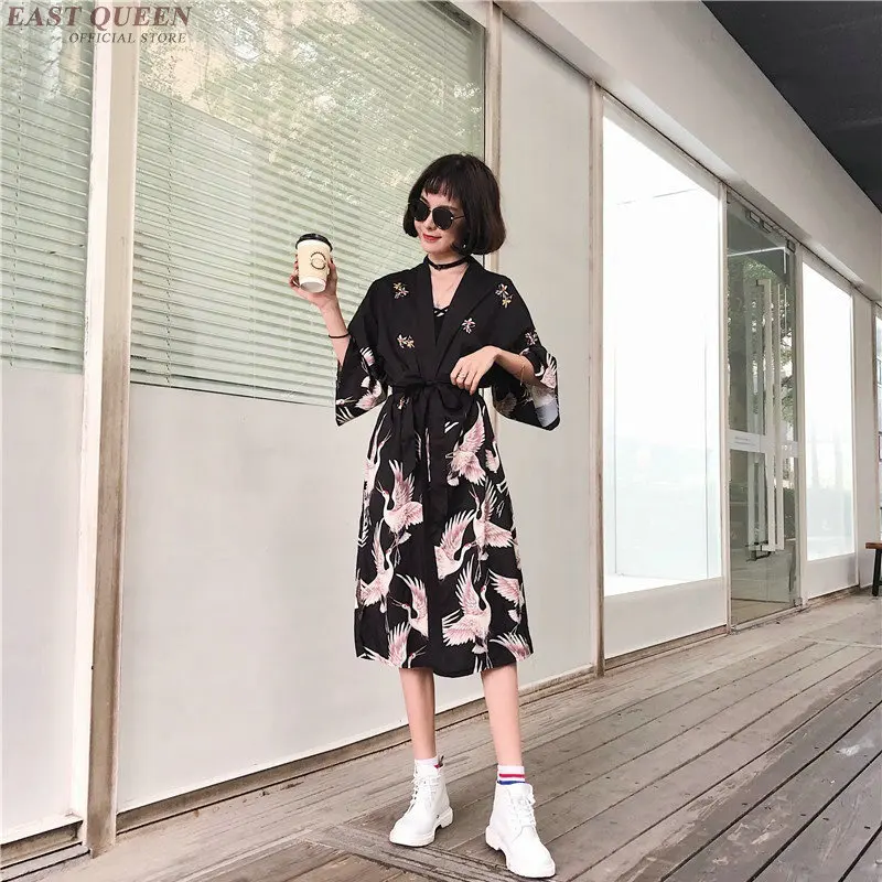 كيمونو سترة إمرأة قمم و البلوزات اليابانية نمط الشارع الشهير الإناث النساء قمم الصيف 2019 طويلة قميص الإناث أسود AA3973