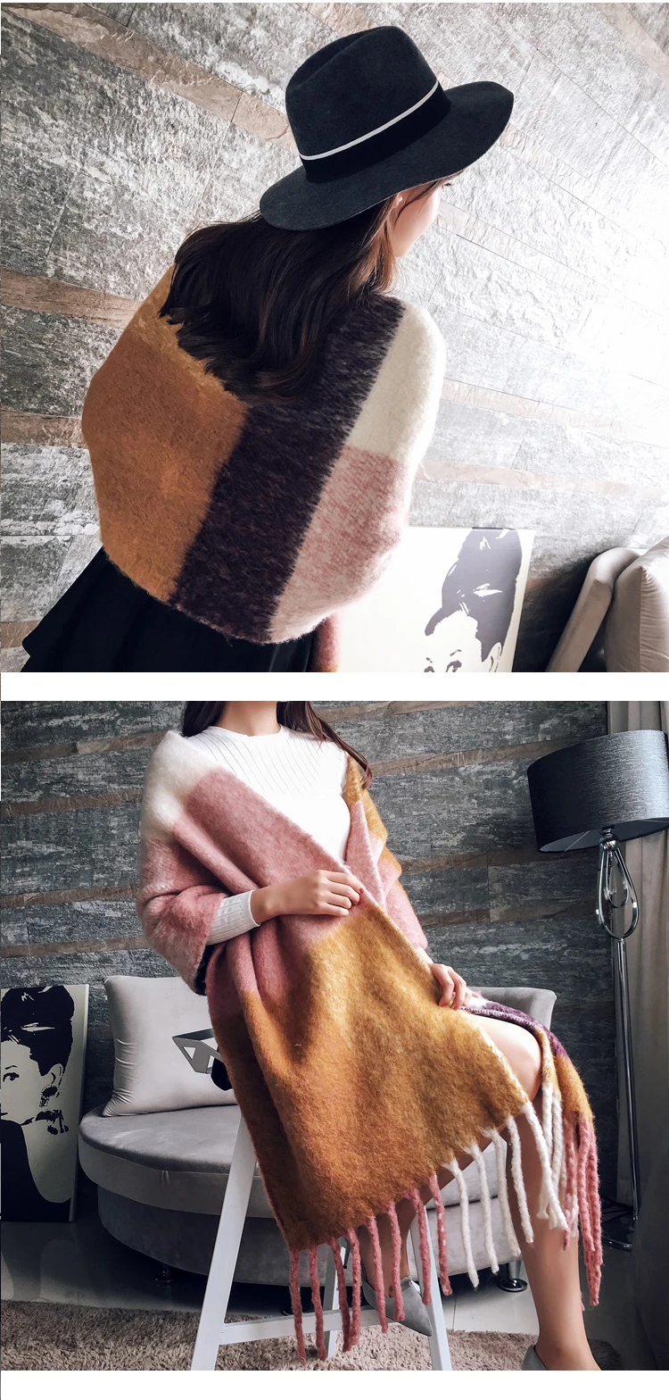 Новое поступление, осенне-зимний женский двусторонний мягкий толстый шарф с темпераментом, свежий шерстяной удобный трендовый теплый большой шарф