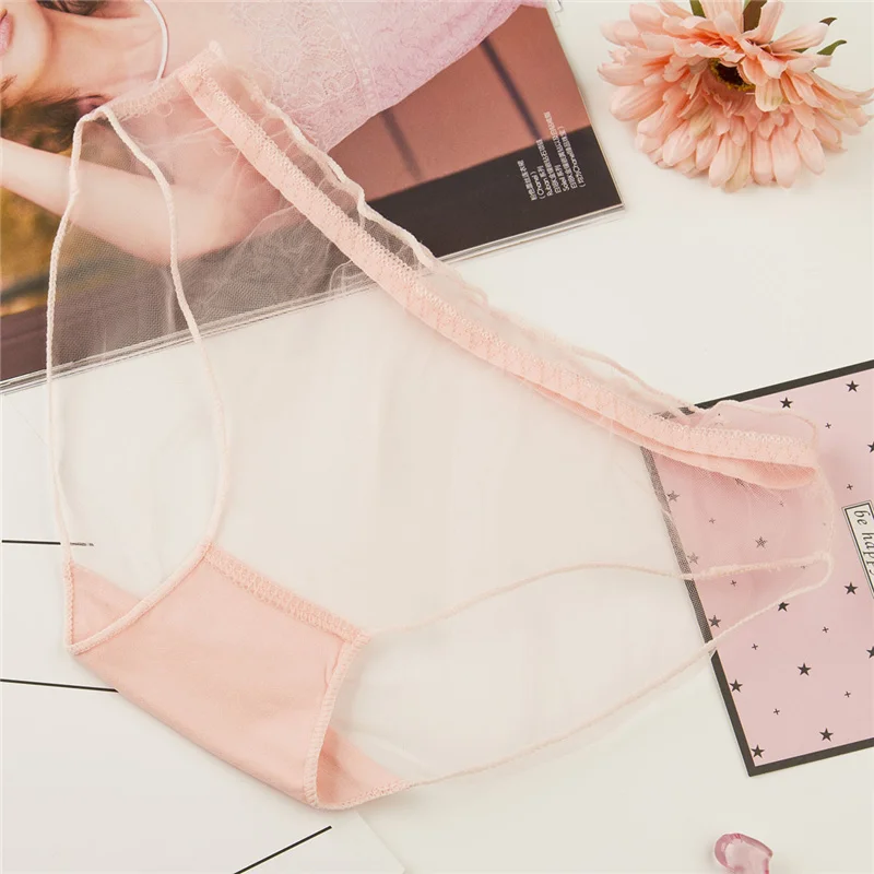 Plus size Women Panties Sexy Lace Thongs Ultra-thin mesh Transparent lingerie Women's Soft Briefs Bow Panty Underwear 00