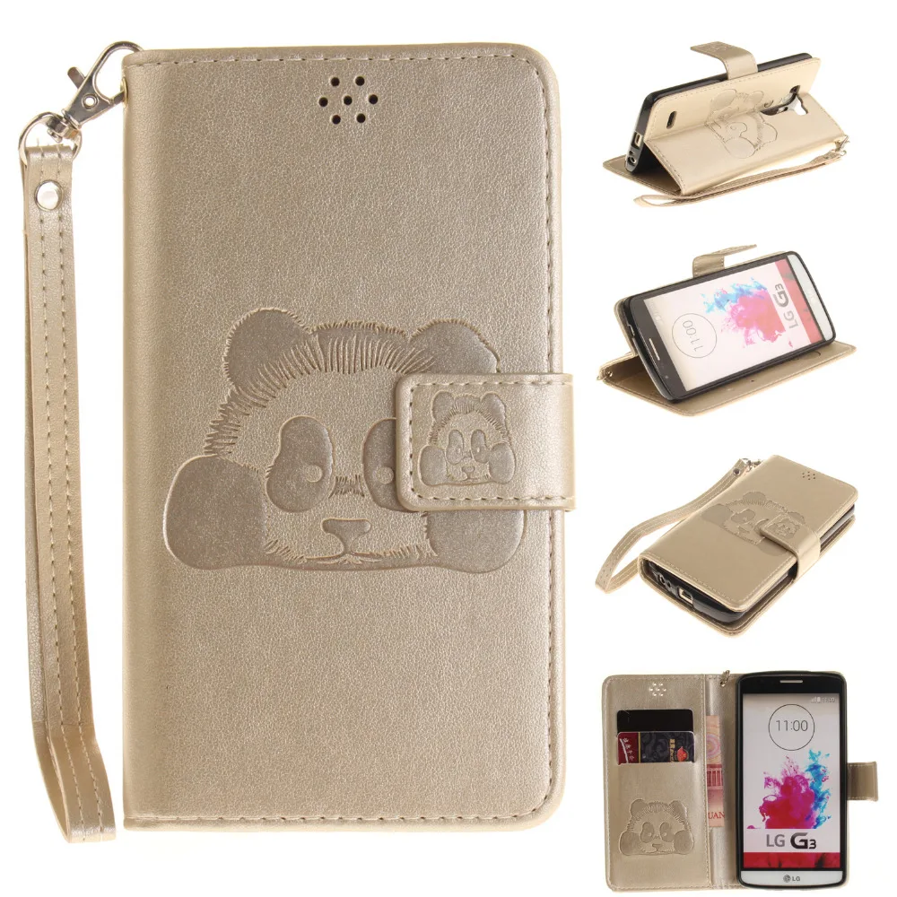 Cartoon Panda Pattern Phone Case For LG K7 K10 K8 G3 G4 Luxury 3D Embossed Leather Flip Wallet PU Bags Covers |