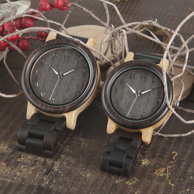 BOBO BIRD L-N14 Couple Wooden Watches 100% Natural Wood Watches Men Women Clock Christmas Gift in Case