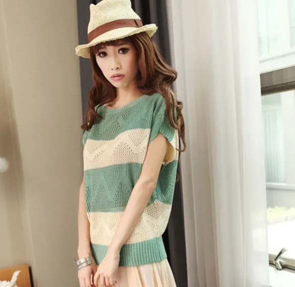

2016 new Spring summer new sweet candy 6 color women loose Crochet knitted blouse wears batwing hollow pullover sweaters top