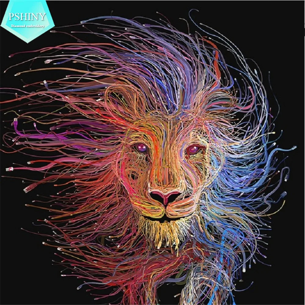 PSHINY 5D DIY Алмазная вышивка распродажа цветов изображения животных льва Стразы