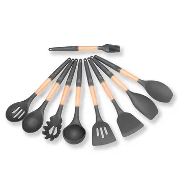 

Silicon Cooking Tool Set with Anti-Slip Wooden Handle Exquisite Kitchen Ware