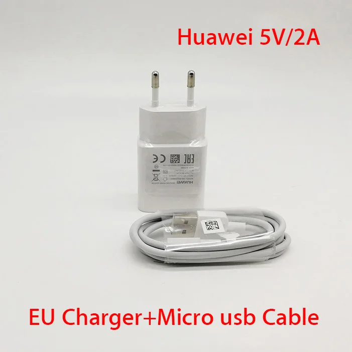 Оригинальное зарядное устройство huawei 5V 2A EU адаптер Micro usb кабель для huawei P8/lite mate 8 p9 lite/p10 lite/nova 3i/2i/mate 10 lite/Y9 - Тип штекера: EU Charger and Cable