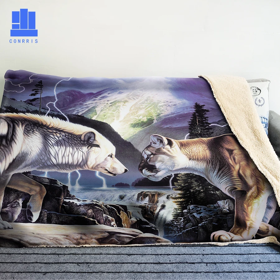 

GNORRIS Wolf leopard war Oversized Famil Lambskin 3D Print Super Soft Warm Throw Blanket Nether Sofa Lazy Bedding Blanket Cloak