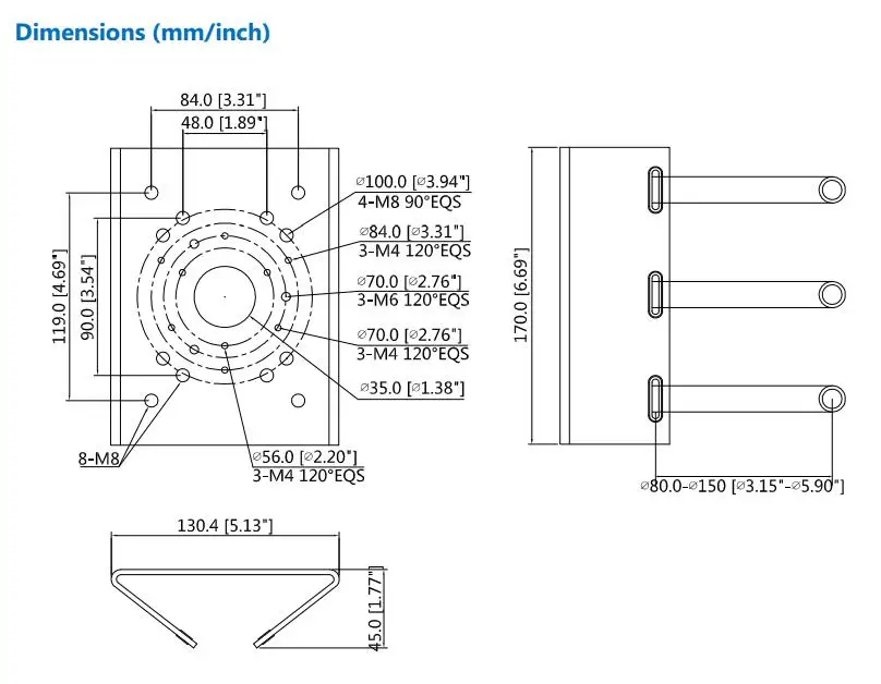 Dahua PFA150 полюс кронштейн для Dahua купольная IP пуля PTZ Камера: SD6C230U-HNI IPC-HFW1320S IPC-HDW1320S SD29204T-GN