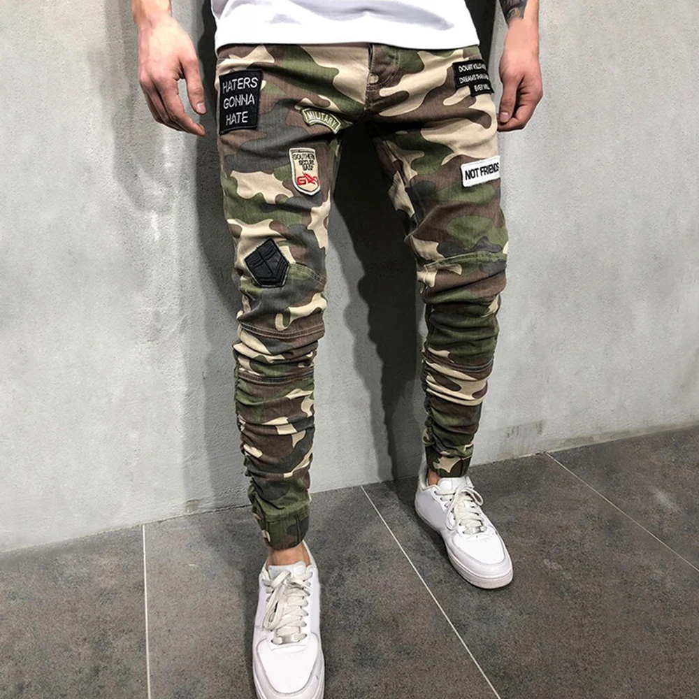 

Camouflage Print Slacks Casual Men Pants Mid Waist Full Length Slacks Men Pencil Pants Drawstring Fashion Slim Male Pants D40