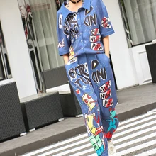 Тренд-сеттер Летняя мода Граффити шифон Боди для женщин Harajuku Робот мультфильм комбинезон для женщин на каждый день