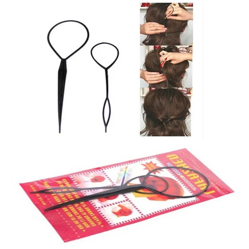 Multi-functional 2pcs Ponytail Creator Plastic Loops+1pc Hair Styling Clip Stick Set Hair Braid Tools for DIY Hair Styling Tools
