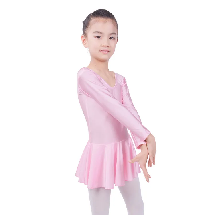 1 шт., футболка с длинными рукавами из спандекса, для гимнастики трико для Балетное платье для девочек Одежда для детей Детская Одежда для танцев латино Румба Самба танец тренировочное платье - Цвет: Pink
