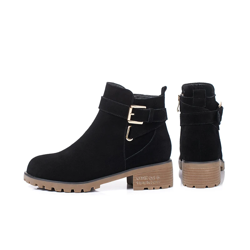 Noir Épais Talons Bout Rond Vache Zipper Wetkiss Boucle Femmes De Suède Dames Cheville Printemps Mode Liée Bottes Chaussures Croix Nouvelles b7I6ymfYgv