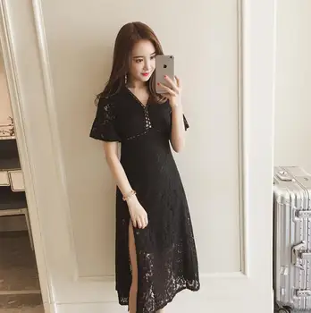 

Summer 2019 new large size XL-5XL women's fashion slim vintage dress temperament elegant Streetwear Mid-Length dress