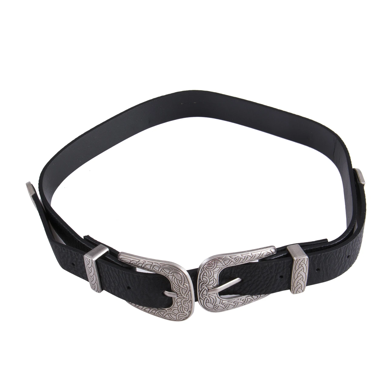 Черный Vogue Women Ladies Vintage Metal Boho Leather Double Buckle Waist Belt Waistband - Цвет: Черный