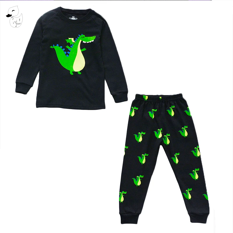 

BINIDUCKLING 2019 Fashion Spring Baby Boys Kids Sleepwear Pajamas Clothes Dinosaur Printed t-shirt+pants Set Children Clothes