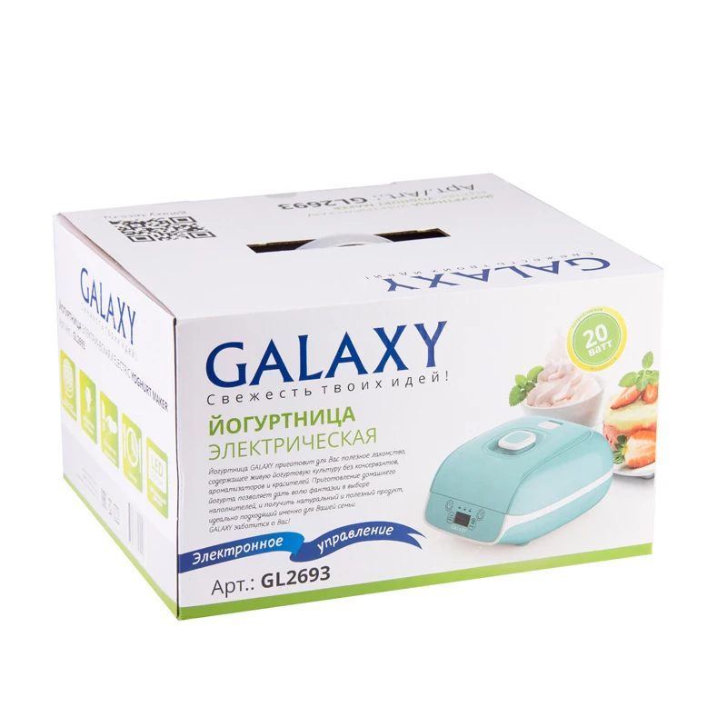Йогуртница Galaxy GL 2693 (Мощность 20 Вт, 9 емкостей с крышками общим объемом 0.9 л, LED-дисплей, таймер)