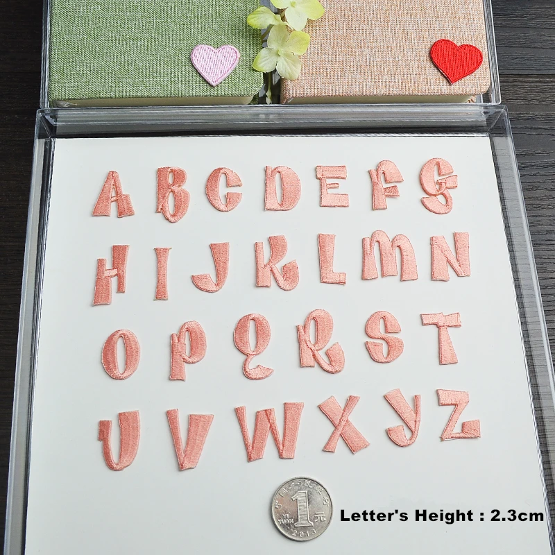 

Orange Pink English Letters 10pcs alphabet embroidered patches applique for clothes shoes bags application iron on patches lot