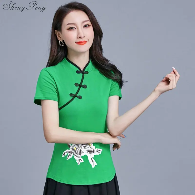 Традиционная китайская блузка, рубашка, топы для женщин, воротник мандарина, Восточное белье, женская рубашка блузка, элегантный топ Чонсам V1447 - Цвет: 3