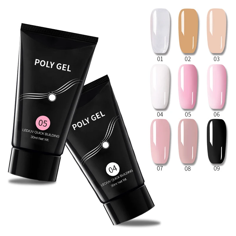 

30ml Poly Gel Building Gel Nail Tips Finger Glue Nail Art Builder Extension Gel With 100pcs Clear Natural False Full Nail Tips