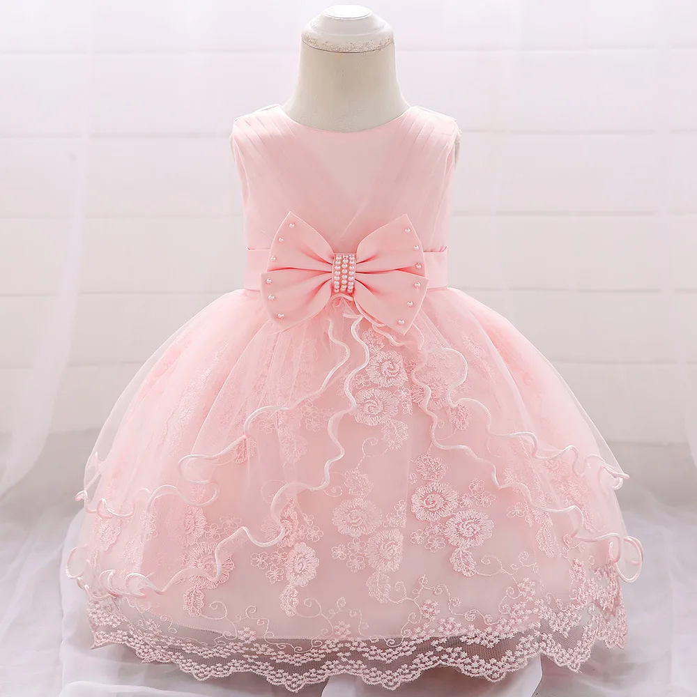 Платье для крещения для маленьких девочек Кружевное платье-пачка принцессы без рукавов для маленьких девочек от 0 до 24 месяцев, платье для первого дня рождения платье для дня рождения, Vestido - Цвет: Pink