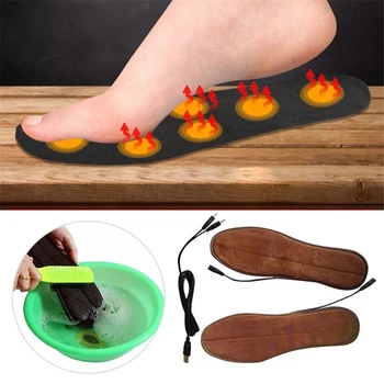 

1 Pair Unisex Heated Insoles Powered Inserts USB Charged Electric with Fur Foot Pads for Shoes Boot Winter Keep Warm
