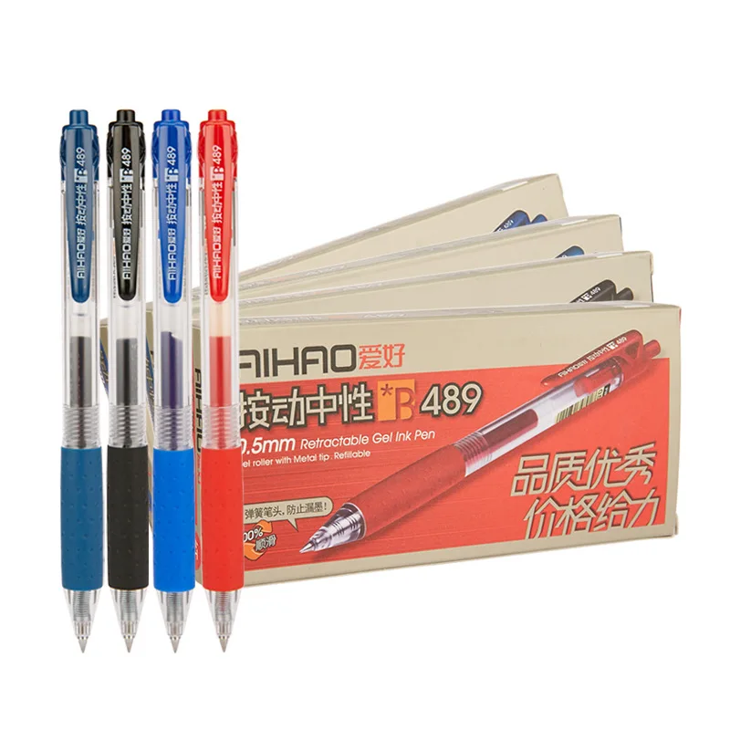 AIHAO черные красные синие чернила 12 шт./кор. 0 5 мм Ручной пресс гелевые ручки для