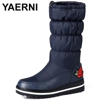 

YAERNI Down snow boots keep warm down winter boots for women platform shoes embroidery fashion shoes half high boots E666