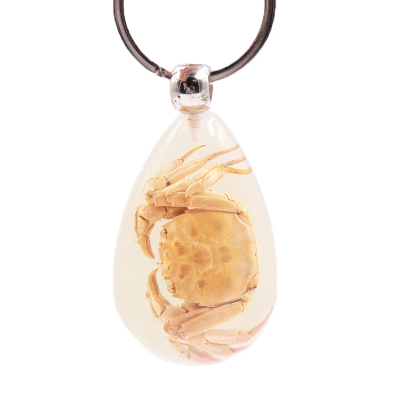 High quality Innovative design crab transparent tear drop resin luminous key ring chain