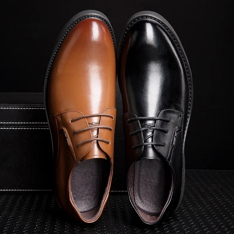 

Round Toe Mature Genuine Leather Men's Dress Shoes Lace-Up Low Sewing Oxfords Solid Summer Office Career Fashion Men Shoes