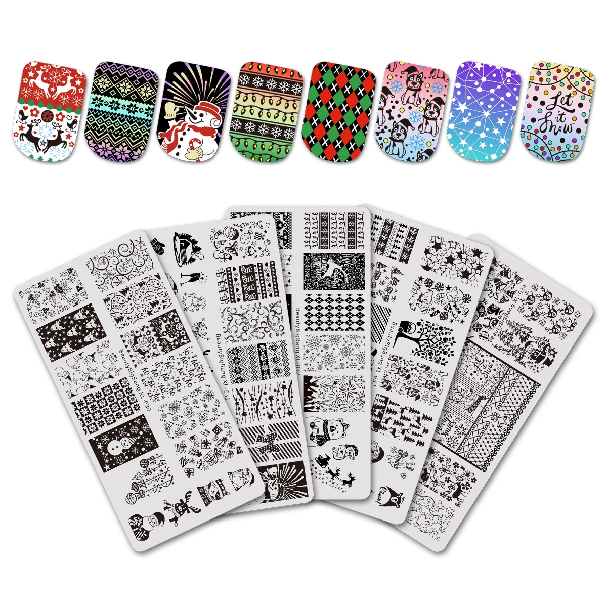 

BEAUTYBIGBANG 1Pc Christmas Rectangle Nail Stamping Template New Year Nail Art Stamping Plate XL-037