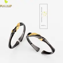 100% 925 Sterling Silver Rings For Women Black Bamboo Golden Leaf Couple Open Ring Personality Jewelry Ring Men Femme Love Gift цена 100% 925 Sterling Silver Rings For Women Black Bamboo Golden Leaf Couple Open Ring Personality Jewelry Ring Men Femme Love Gift цены онлайн