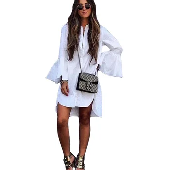 

White Shirt Dress Summer Fashion Flare Sleeve Elegant Woman Dress Casual Clothing Vestidos