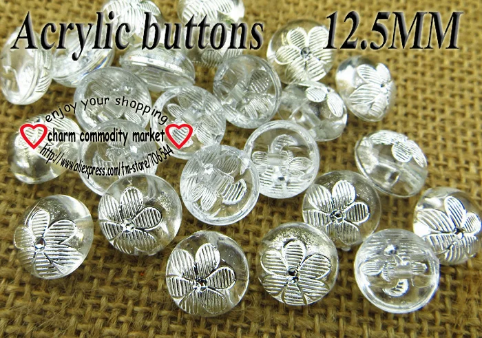 

100PCS Transparent flower pattern Dyed Acrylic buttons coat boots sewing clothes accessories pearl button A-017-7