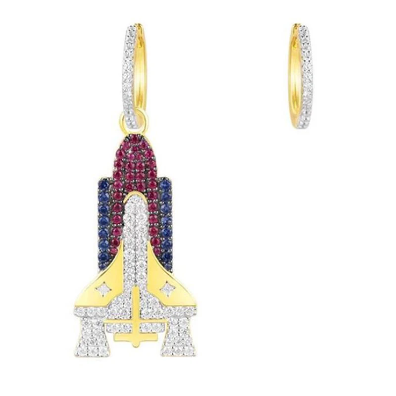 

[MeiBaPJ]Real 925 Sterling Silver Personality Space Capsule Asymmetric Earrings for Women with AAA High Quality Zircon Jewelry