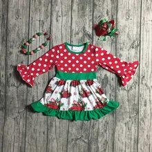 Рождественская елка, Осень-зима,, Эксклюзивное платье для маленьких девочек с цветочным рисунком, детская одежда, хлопковые аксессуары в горошек