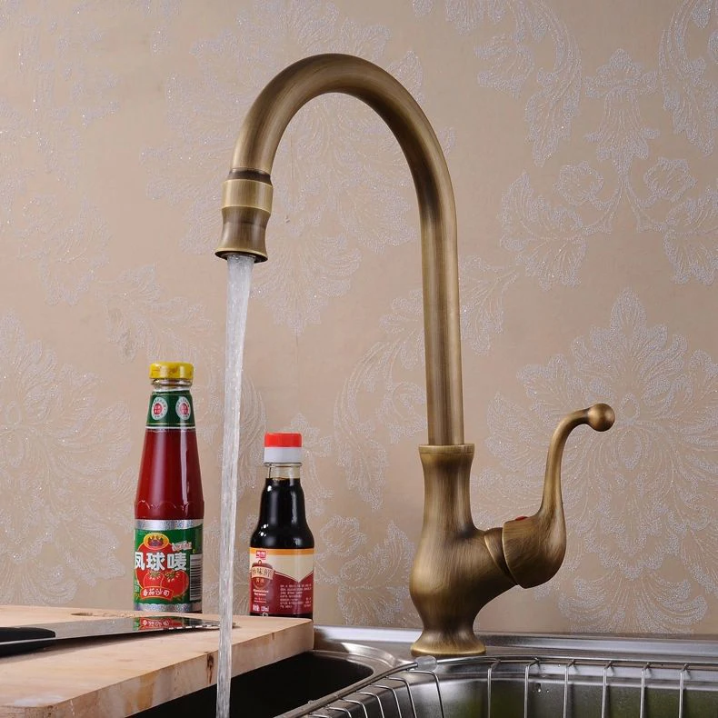 Free Shipping Kitchen taps/cozinha/faucet Antique Brass Swivel Spout Faucet Single Handle Vessel Sink Mixer Tap HJ-6715F | Обустройство