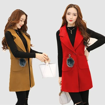 

new Spring Women High Quality Fashion Women Wool Vest Ladies Long Waistcoat Sleeveless Jacket