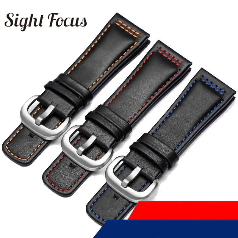 28mm Italian Calfskin Leather Watch Band for Seven Friday P1|P2 Black Belt Pin Buckle Replacement Strap Men Bracelet | Наручные часы