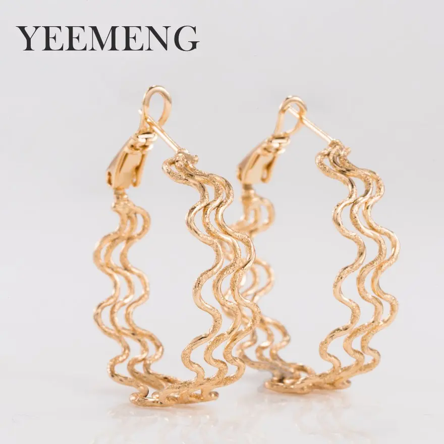 

YEEMENG Hollow Double Color Hoop Earrings For Women Girl Frosted Three-layer Wavy Shape Circle Earrings Party Jewelry