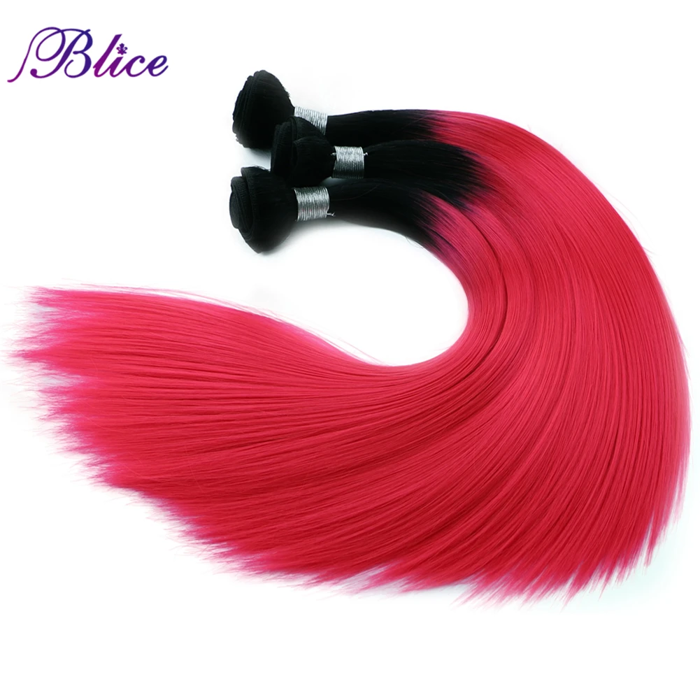 Blice Synthetic Omber Hair T1B/Red Long Straight Hair Weaving 3 Bundles Deal Hair Weft Colorful Hair Pieces For Girls