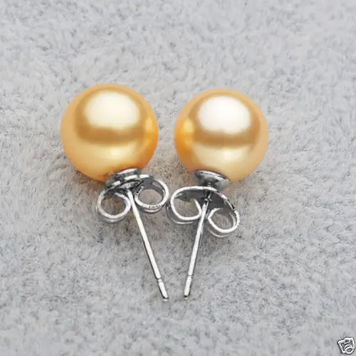 

Hot selling> Hot sale new Style >>>>10mm Yellow South Sea Shell Pearl 925 Silver Stud Earrings -Bride jewelry free shipping