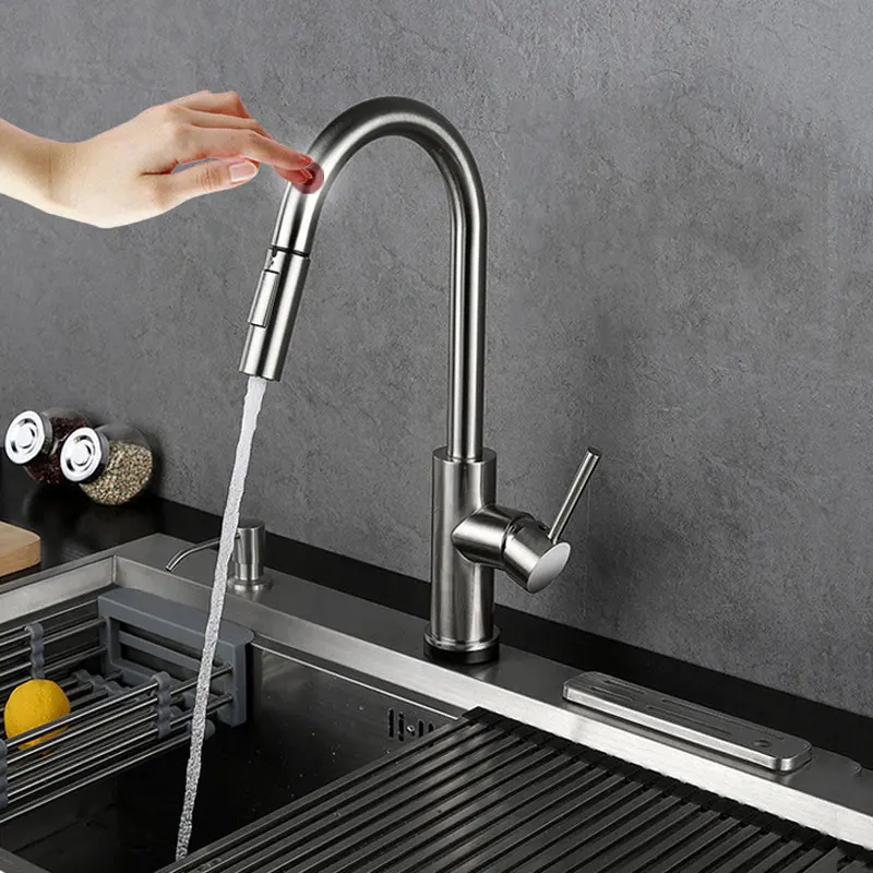

Kitchen mixer Faucet-New Kitchen Cold and Hot Water Faucet 304 Stainless Steel Faucet pull out tap single hole deck mounted