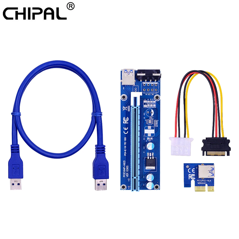 

CHIPAL VER006S 60CM PCI-E Riser Card 006S PCI Express PCIE 1x 16x Adapter USB 3.0 Cable 4Pin SATA Power for Bitcoin Mining Miner