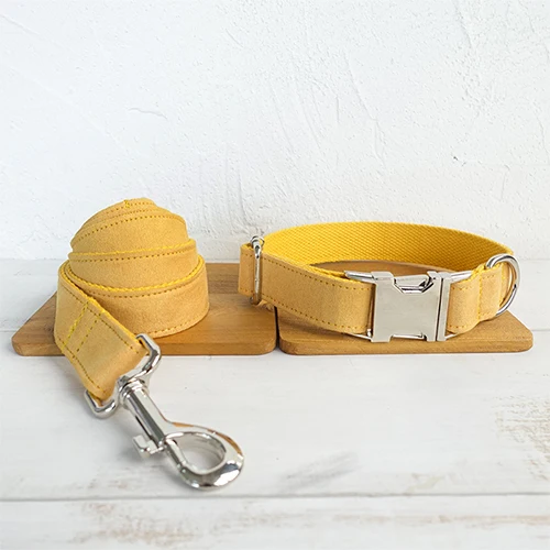 Dog Collar Leash Set MUTTCO собака принадлежности ручной работы ошейник желтый, двух ткань, с круглой горловиной, для прогулок тренировочный поводок для собак 5 размеров UDC077 - Цвет: Dog Collar Leash Set